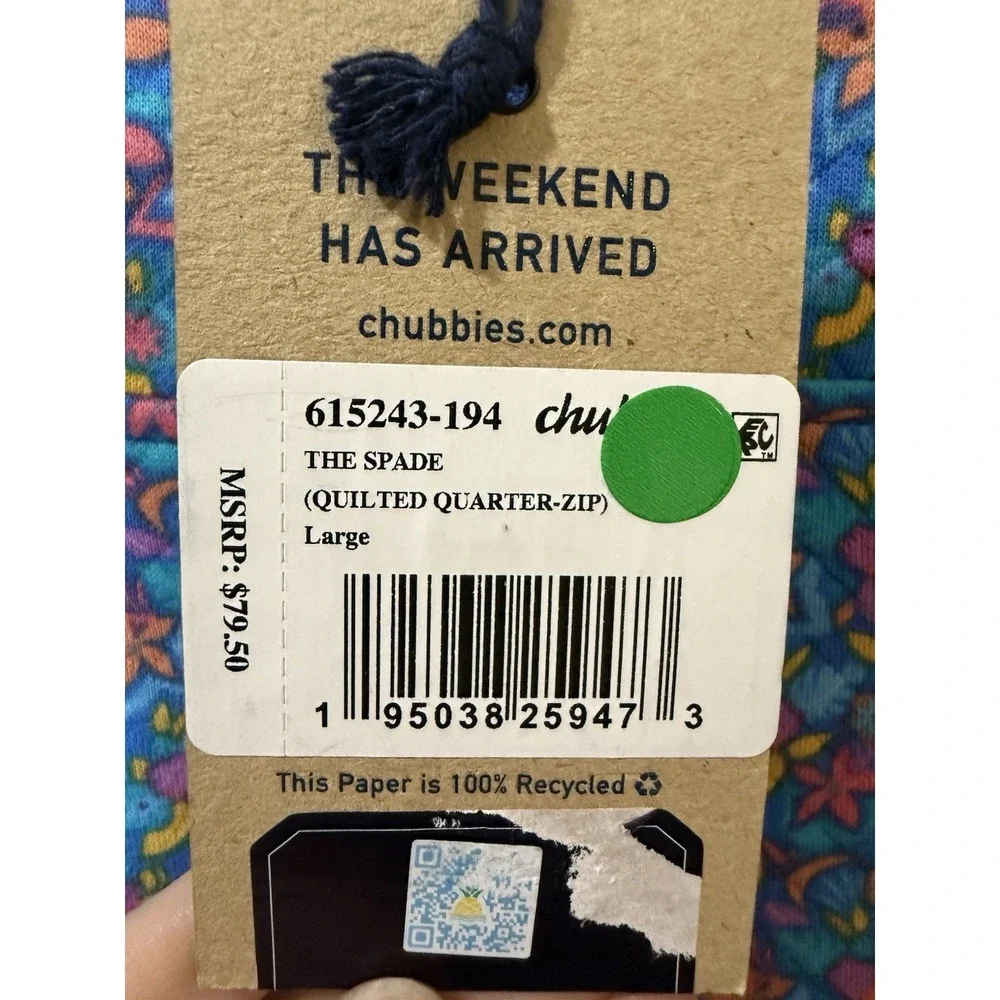 Chubbies 1/4 Zip Pullover Men's Size Large Quilted The Spade Zip Pockets NEW - Picture 5 of 5